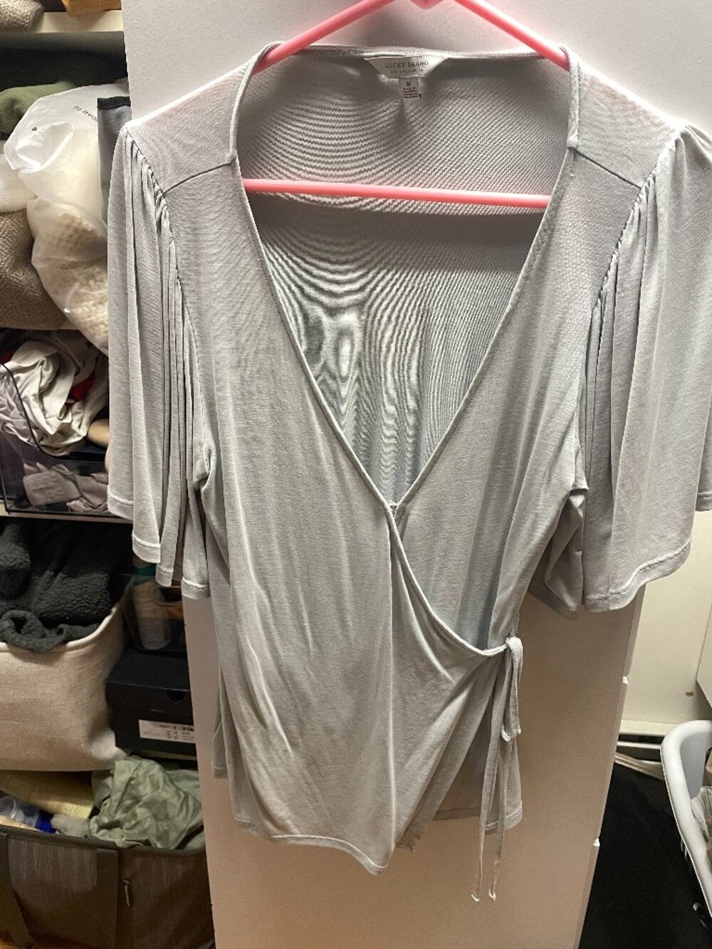 Lucky Brand Wrap Style Top Gray Medium